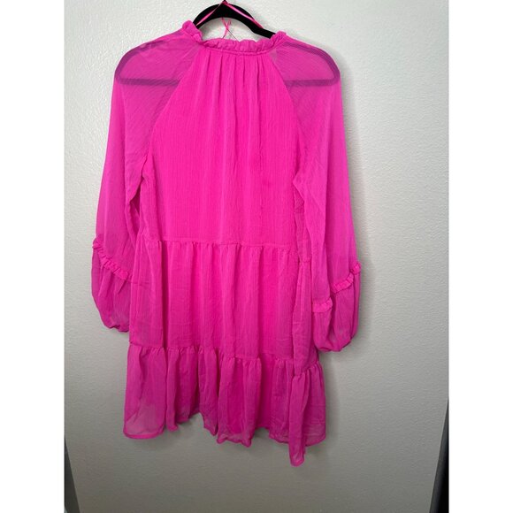 NWT Vince Camuto Womens Pink Long Sleeve Tiered Ruffle Dress Small 100% Polyeste - Picture 2 of 8